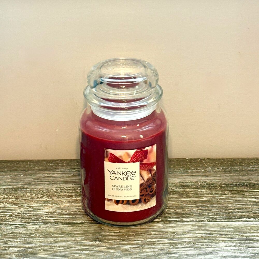 Yankee Candle Sparkling Cinnamon Candle Large Jar with Lid Red Cozy Homey New